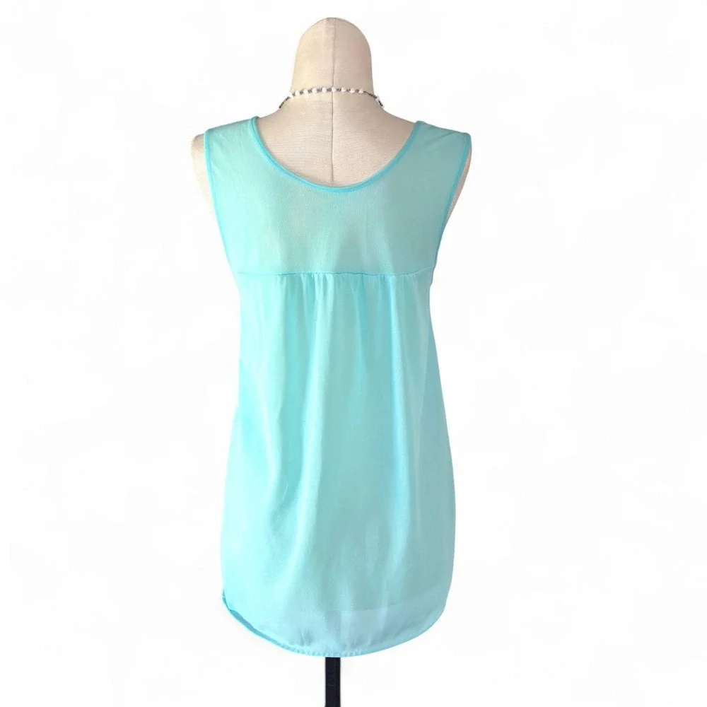 Vintage 60s Mod Babydoll‎ Nightie Pastel Blue Embroidered Floral Mini Slip S - Picture 6 of 6